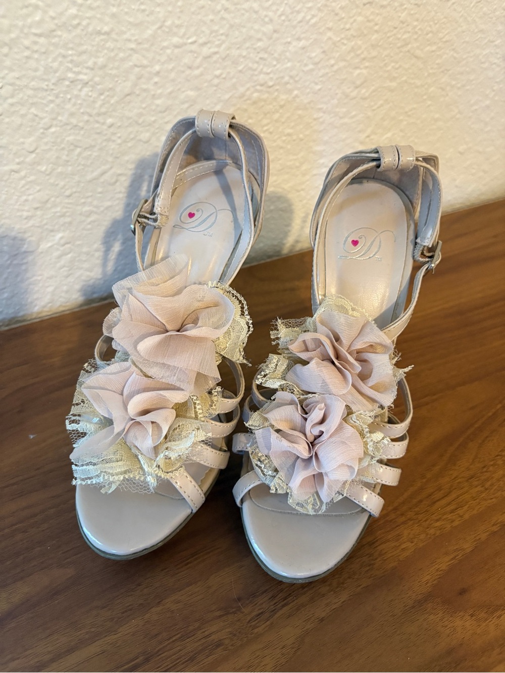 Women's Floral Accent Strappy Heels in Blush